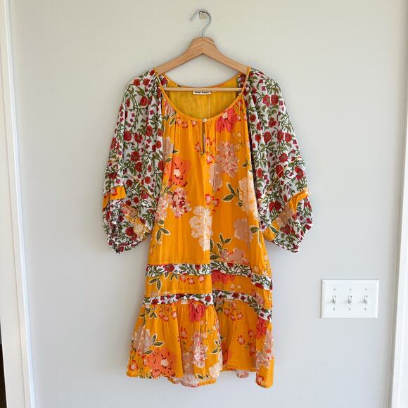 Roller Rabbit Semara Tamania Puff Sleeve Floral Mini Dress Yellow S - Picture 2 of 12